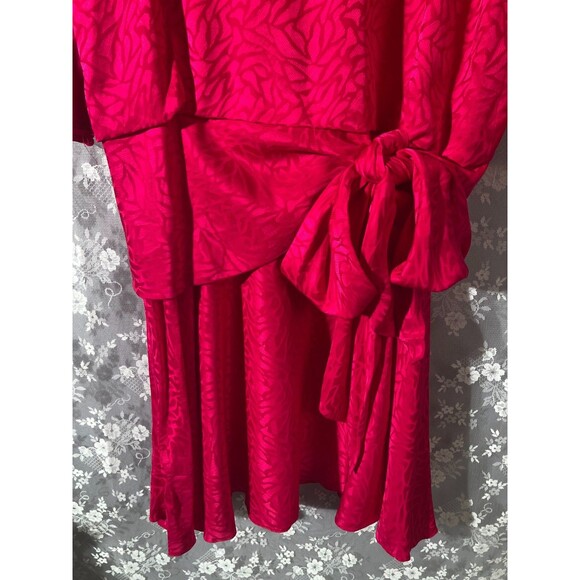 Vintage 80s Dress 1980s Silk Hot Pink Drop Waist Flapper Cocktail Size Large - Picture 4 of 6